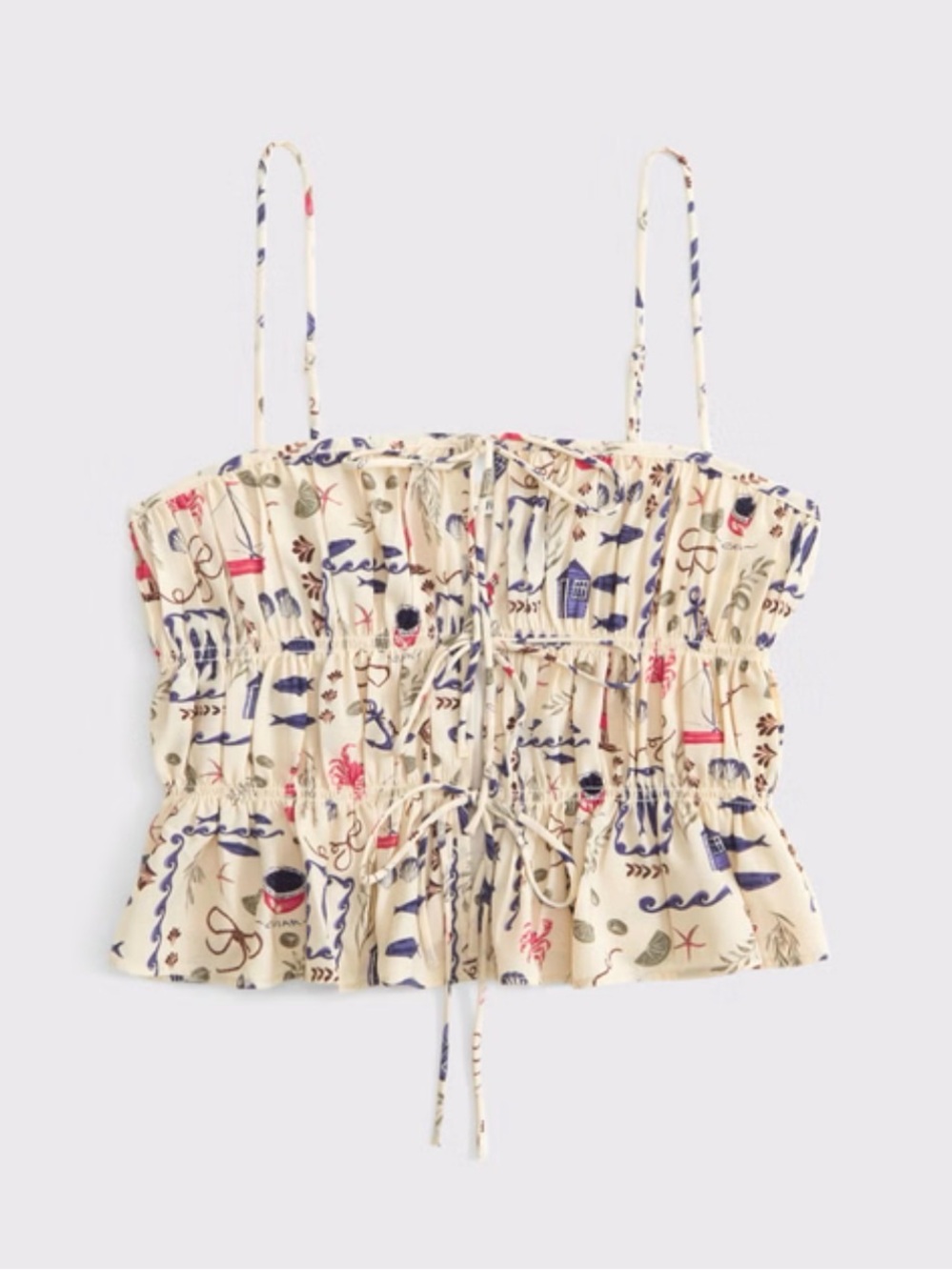 NWT Abercrombie Women’s size small ruched tie front Cami Top coastal print